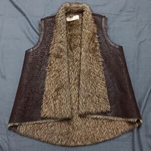 Vintage Havana Vest Womens Medium Vegan Leather Fur Lined Brown Boho‎ Retro